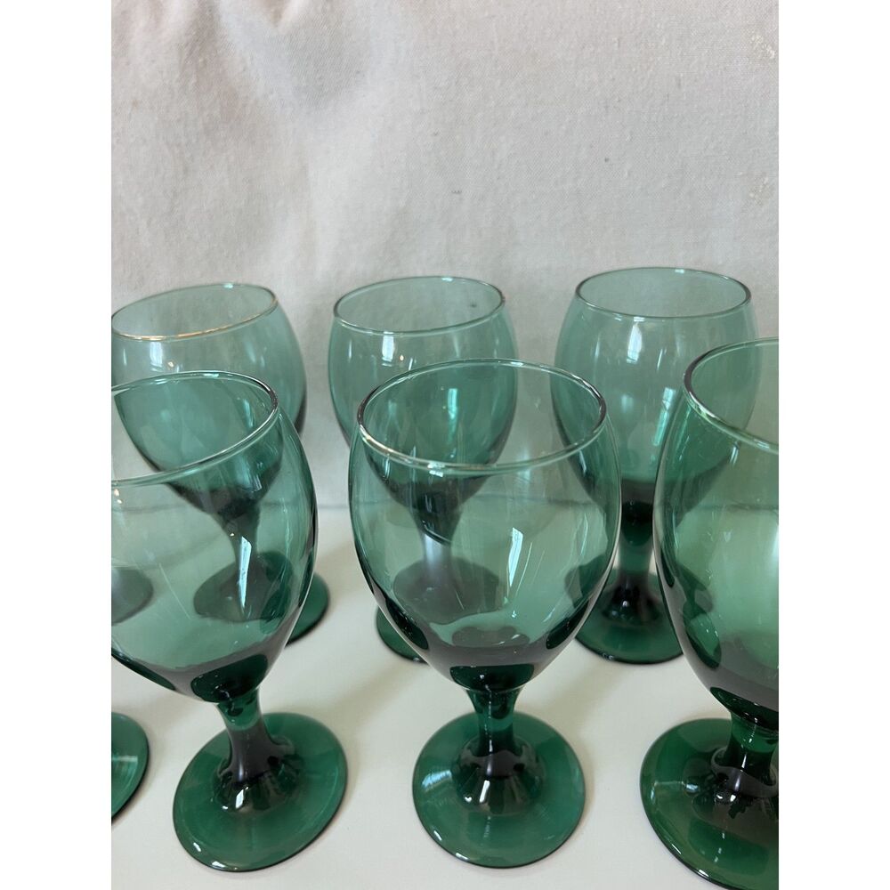 Set of 8 Vintage Libbey Teardrop Juniper Green Wine Glasses Water Goblet Bundle - Picture 3 of 12